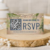 Rustic Burlap Tropical Palm QR Code RSVP Weddensch Informatiekaartje