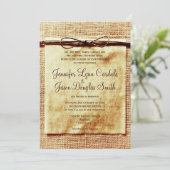 Rustic Burlap Twine Distress Wedding Invitation Kaart (Staand voorkant)