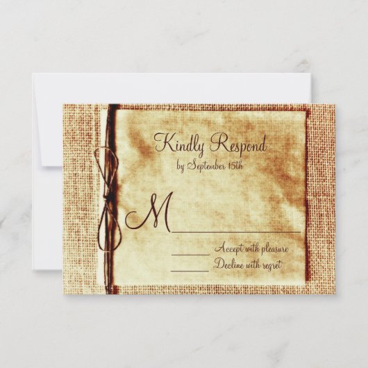 Rustic Burlap Twine Distress Wedding RSVP-kaarten RSVP Kaartje (Voorkant)