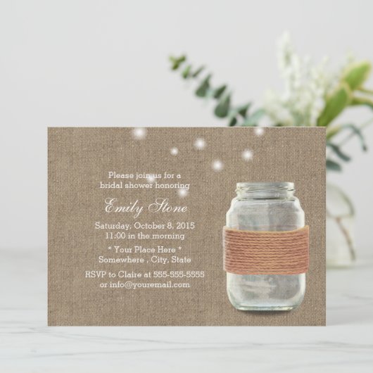 Rustic Burlap Twine & Mason Jar Vrijgezellenfeest Kaart (Staand voorkant)