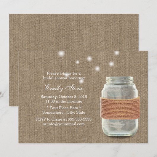 Rustic Burlap Twine & Mason Jar Vrijgezellenfeest Kaart (Voorkant / Achterkant)
