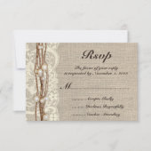Rustic Burlap Twine Pearls Wedding Invitation RSVP Kaartje (Voorkant)