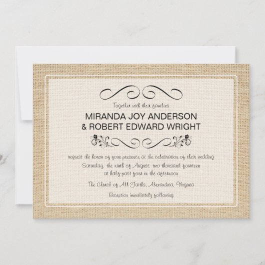 Rustic Burlap Vintage Wedding Invitations Kaart (Voorkant)