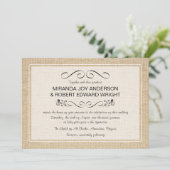 Rustic Burlap Vintage Wedding Invitations Kaart (Staand voorkant)