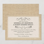 Rustic Burlap Vintage Wedding Invitations Kaart (Voorkant / Achterkant)