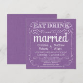 Rustic Burlap Violet Paarse bruiloft Kaart (Voorkant / Achterkant)