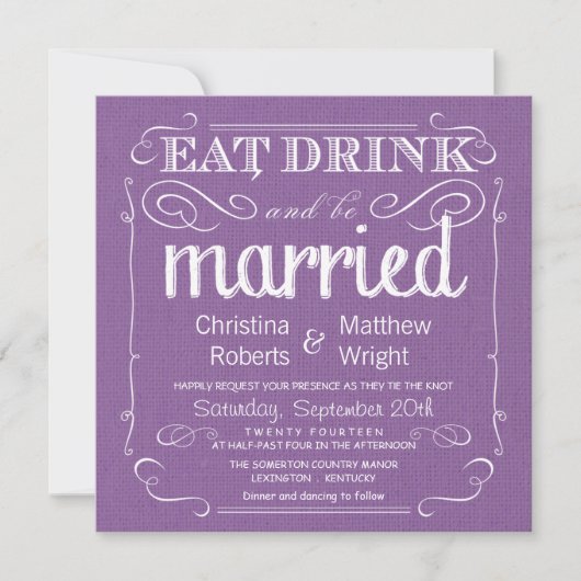 Rustic Burlap Violet Paarse bruiloft Kaart (Voorkant)