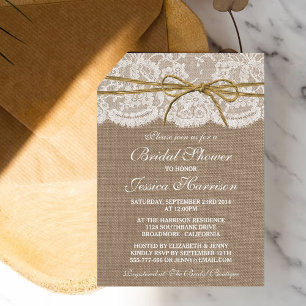 Rustic Burlap, Vrijgezellenfeest met kant en twijn Kaart