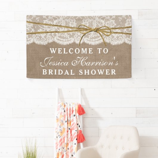 Rustic Burlap, Vrijgezellenfeest met kant en twijn Spandoek (Insitu)