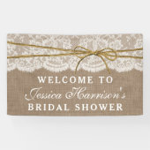 Rustic Burlap, Vrijgezellenfeest met kant en twijn Spandoek (Horizontaal)