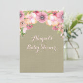 Rustic Burlap Waterverf Flowers Baby shower Kaart (Staand voorkant)