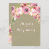 Rustic Burlap Waterverf Flowers Baby shower Kaart (Voorkant / Achterkant)
