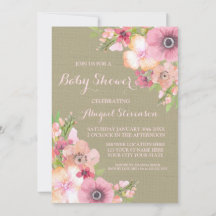 Rustic Burlap Waterverf Flowers Baby shower