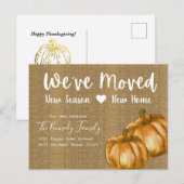 Rustic Burlap Waterverf Pumpkin Herfst Moving Aankondigingskaart (Voorkant / Achterkant)