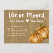 Rustic Burlap Waterverf Pumpkin Herfst Moving Aankondigingskaart (Voorkant)