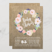 Rustic Burlap Waterverf Wreath Baby shower Invite Kaart (Voorkant / Achterkant)