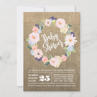 Rustic Burlap Waterverf Wreath Baby shower Invite Kaart