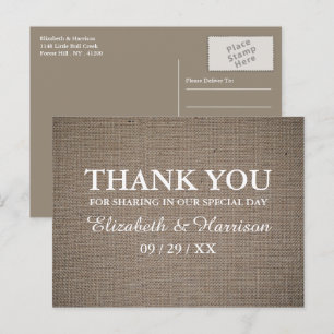 Rustic Burlap Wedding Bedankt Briefkaart