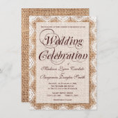 Rustic Burlap Wedding Celebration Invitations Kaart (Voorkant / Achterkant)