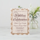 Rustic Burlap Wedding Celebration Invitations Kaart (Staand voorkant)