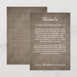 Rustic Burlap Wedding Detail Informatiekaartje