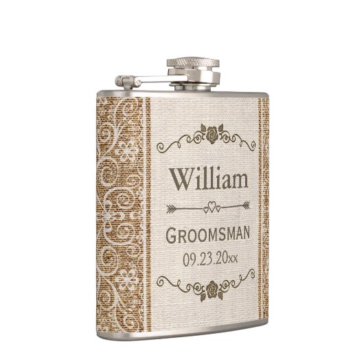 Rustic Burlap Wedding Groomsman Heupfles (Rechts)