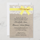 Rustic Burlap Wedding Invitation Yellow Kaart (Voorkant)