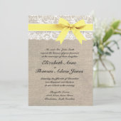 Rustic Burlap Wedding Invitation Yellow Kaart (Staand voorkant)