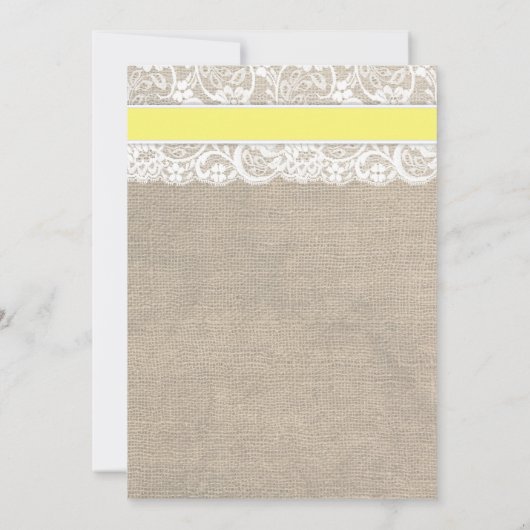 Rustic Burlap Wedding Invitation Yellow Kaart (Achterkant)