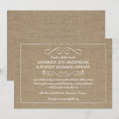 Rustic Burlap Wedding Invitations Natural Tan Kaart (Voorkant / Achterkant)