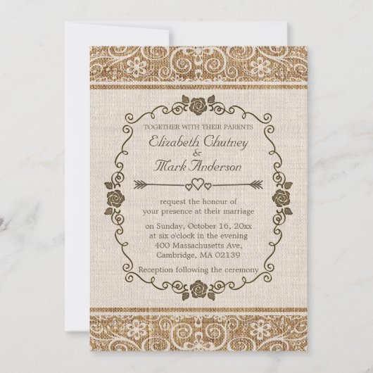 Rustic Burlap Wedding Kaart (Voorkant)