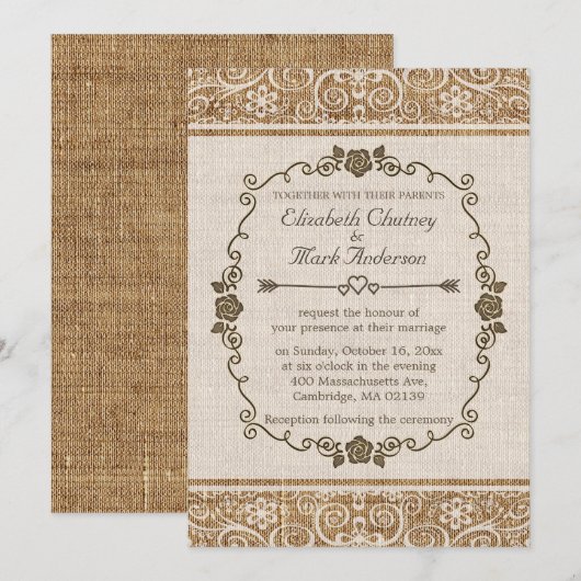 Rustic Burlap Wedding Kaart (Voorkant / Achterkant)