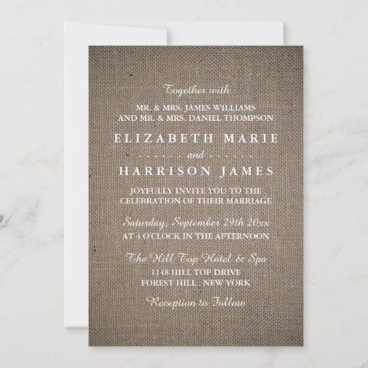 Rustic Burlap Wedding Kaart (Voorkant)