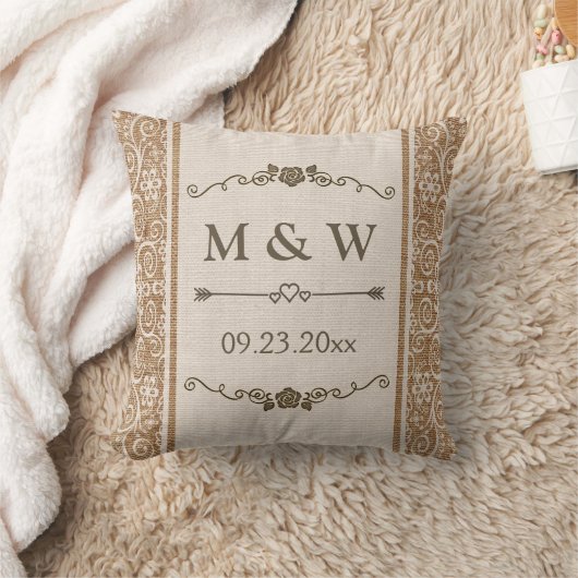 Rustic Burlap Wedding Monogram Kussen (Deken)