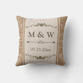 Rustic Burlap Wedding Monogram Kussen (Achterkant)