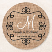 Rustic Burlap Wedding Monogram Ronde Kartonnen Onderzetter (Voorkant)