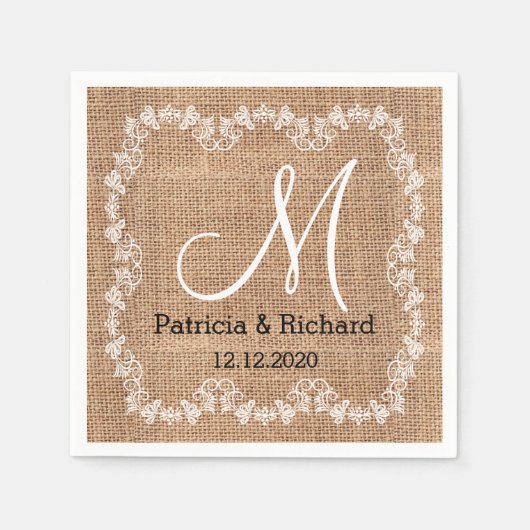Rustic Burlap Wedding Monogram Servet (Voorkant)