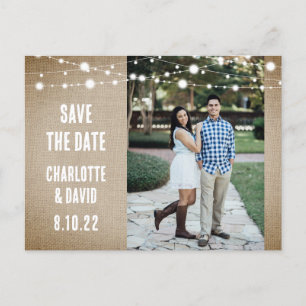 Rustic  Burlap Wedding Photo Save the Date Aankondigingskaart