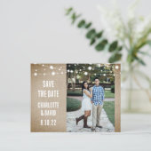 Rustic  Burlap Wedding Photo Save the Date Aankondigingskaart (Staand voorkant)