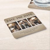 Rustic  Burlap Wedding Photo Save the Date Kartonnen Onderzetters (Schuin)