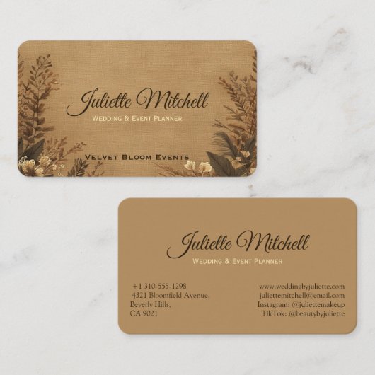 Rustic Burlap Wedding Planner Business Card Visitekaartje (Voorkant / Achterkant)