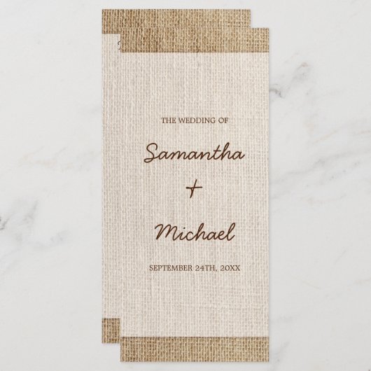 Rustic Burlap Wedding Programme Programmakaart (Voorkant / Achterkant)
