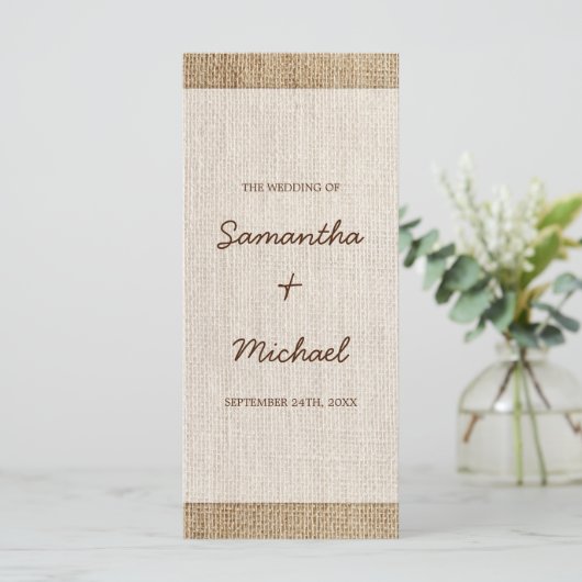 Rustic Burlap Wedding Programme Programmakaart (Staand voorkant)