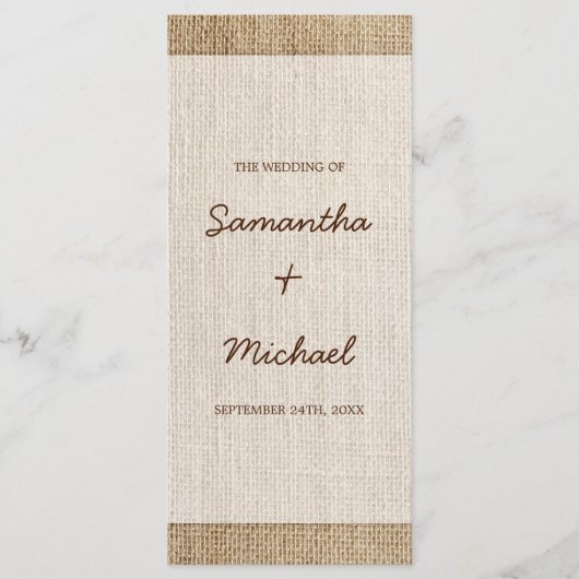 Rustic Burlap Wedding Programme Programmakaart (Voorkant)