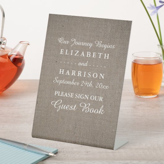 Rustic Burlap Wedding Reclamebord Met Voetstuk (Insitu)
