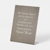 Rustic Burlap Wedding Reclamebord Met Voetstuk (Voorkant)