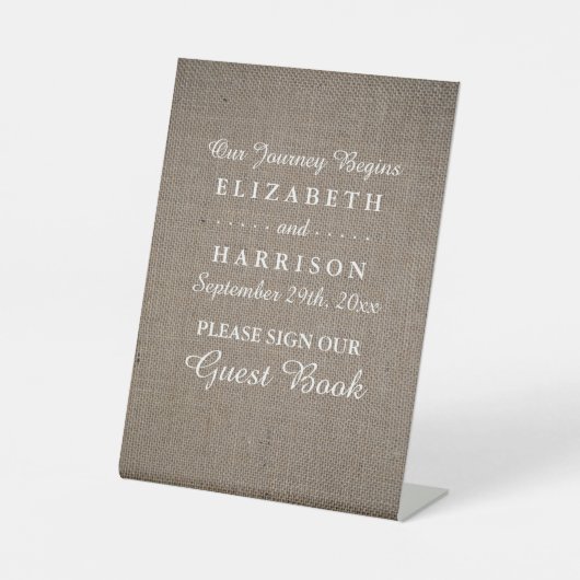 Rustic Burlap Wedding Reclamebord Met Voetstuk (Voorkant)
