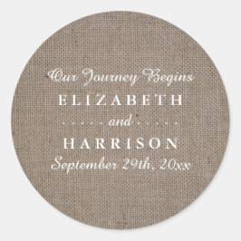 Rustic Burlap Wedding Ronde Sticker