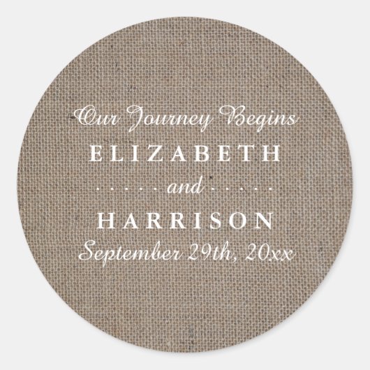 Rustic Burlap Wedding Ronde Sticker (Voorkant)