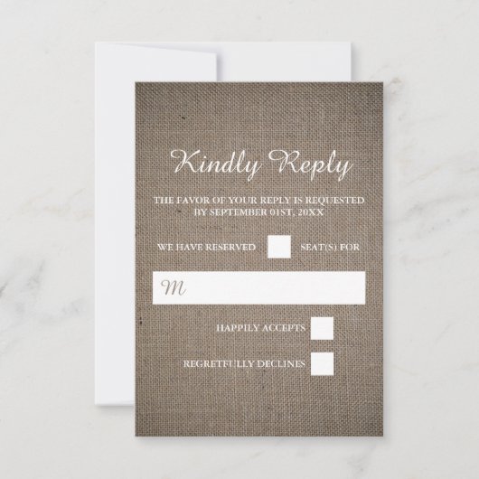 Rustic Burlap Wedding RSVP Kaartje (Voorkant)